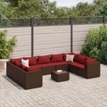 vidaXL 10-tlg. Garten-Lounge-Set mit Kissen Braun Poly Rattan