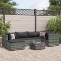 vidaXL 7-tlg. Garten-Lounge-Set mit Kissen Grau Poly Rattan