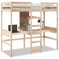 vidaXL Hochbett mit Schreibtisch & Ablagen 90x200 cm Massivholz Kiefer