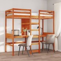 vidaXL Hochbett ohne Matratze Wachsbraun 90x190 cm Massivholz Kiefer