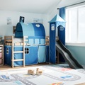 vidaXL Kinderhochbett mit Turm Blau 80x200 cm Massivholz Kiefer