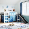 vidaXL Kinderhochbett mit Vorhängen Blau 80x200 cm Massivholz Kiefer