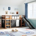 vidaXL Kinderhochbett mit Vorhängen Weiß Schwarz 90x200 cm Kiefernholz