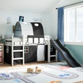 vidaXL Kinderhochbett mit Tunnel Weiß & Schwarz 80x200 cm Kiefernholz