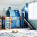 vidaXL Kinderhochbett mit Turm Blau 90x200 cm Massivholz Kiefer