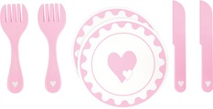 Legler, Legler - Set Teller und Besteck - Rosa und Weiss