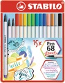 STABILO - Fasermaler mit Pinselspitze Pen 68 brush - 15er Etui Metall