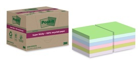 Post-it Super Sticky Recycelte Haftnotizen 76 x 76 mm Farbig sortiert 70 Blatt 12 Blöcke