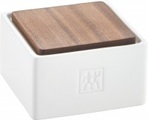 Keramik Box, klein, weiss, Deckel Sapelliholz, 360ml