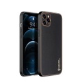Dux Ducis - iPhone 12 Pro Max Galvanisierte Hardcase Hülle mit Lederüberzug - Schwarz