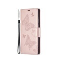 Samsung Galaxy S22 Ultra 5G Leder Tasche mit Kartenfach + Handschlaufe Schmetterling - Roségold