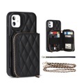 iPhone 11 Necklace Leder Hülle mit Magnet Wallet Kreditkarten Münzfach + Handykette (140cm) - Schwarz