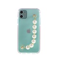 iPhone 12 Mini Hybrid Bumper Gummi Hülle mit Perlenkette Handschlaufe - Transparent / Rosa