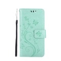 Sonstige Marke, iPhone 12 Pro Max Leder Tasche mit Kartenfach + Handschlaufe Butterfly Flowers - Türkis