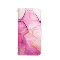 iPhone 13 Pro Leder Tasche mit Kartenfach + Handschlaufe Marble Marmor - Pink / Rosa