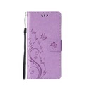 iPhone 13 Pro Max Leder Tasche mit Kartenfach + Handschlaufe Butterfly Flowers - Lila