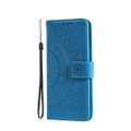 iPhone 14 Leder Tasche Wallet - Mandala Flowers Imprint - Blau