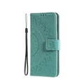 iPhone 14 Pro Max Leder Tasche Wallet - Mandala Flowers Imprint - Türkis