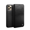 Qialino - iPhone 13 Pro Echtleder Tasche Flip Cover mit Kartenfächer - Schwarz