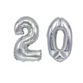 (2-tlg. Set) 100cm Zahlen Ballon Geburtstags Party Luftballon Folienballon - Zahl 20 / Silber