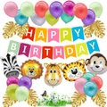 (38-tlg. Set) Party Luftballons Kinder Geburtstag / Mottoparty Safari Accessoire + Girlande - Bunt