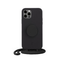 PopSockets - (by Just Elegance) iPhone 12 / iPhone 12 Pro PopGrip 3in1 Necklace Gummi Hülle + Handykette (150cm) + PopSockets (30028) - Schwarz