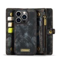 Caseme - iPhone 14 Pro 2in1 Echtleder Tasche + Magnet Hardcase Karten Etui - Schwarz