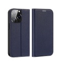 Dux Ducis - iPhone 14 Pro Flip Cover Leder Tasche mit Kartenfächer Litchi Look - Blau