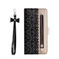 Samsung Galaxy A14 5G Leder Tasche Flip Cover mit Reissverschluss - Schwarz / Gold