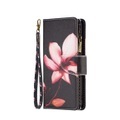 Samsung Galaxy S23 Ultra 5G Leder Wallet Etui Tasche mit 9 Kartenfächern + Münzfach - Pinke Blumen