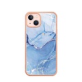 iPhone 14 Gummi Case Hülle Galvanisierter Rahmen Marble Marmor Design - Hellblau / Roségold