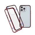 iPhone 14 Pro Magnetische Alu Schutzhülle mit Panzer Glas Backcover + Displayschutz (Magnet-Technologie) - Rot