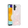 Samsung Galaxy A34 Hardcase Hülle mit Air Cushion Fallschutz Liquid Case Glitzer Herzen - Rosa / Transparent