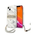 Guess, Guess - iPhone 13 Mini Hardcase Hülle Marble Strap (GUHCP13SKMABGR) - Weiss / Grau