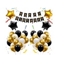 (72-tlg. Set) Happy Birthday Girlande Geburtstags Party Deko + Latex- und Folienballons - Gold / Schwarz
