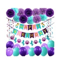 (85-tlg. Set) Happy Birthday Girlande Geburtstags Party Deko Meerjungfrau + Latex Ballons / Papier Lampions / Spiralen Girlanden - Lila / Türkis