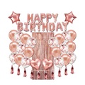 (57-tlg. Set) Happy Birthday Girlande Geburtstags Party Deko + Latex- und Folienballons / Lametta Vorhang / Quasten Girlande - Roségold