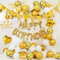 (58-tlg. Set) Happy Birthday Girlande Geburtstags Party Deko + Latex- und Folienballons / Fahnen Girlande / Kuchenstecker - Gold