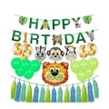(60-tlg. Set) Happy Birthday Girlande Safari Tiere Party Deko + Latex- & Folienballons / Quasten Girlande - Grün / Blau / Orange