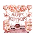 (76-tlg. Set) Happy Birthday Girlande Geburtstags Party Deko + Latex- und Folienballons / Tischtuch - Roségold