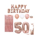 Sonstige Marke, (86-tlg. Set) Happy Birthday Girlande 50. Geburtstag Party Deko + Ballons / Streukonfetti / Lametta Vorhang - Roségold