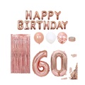 (86-tlg. Set) Happy Birthday Girlande 60. Geburtstag Party Deko + Ballons / Streukonfetti / Lametta Vorhang - Roségold