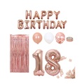 (86-tlg. Set) Happy Birthday Girlande 18. Geburtstag Party Deko + Ballons / Streukonfetti / Lametta Vorhang - Roségold