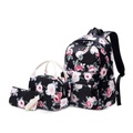 (3-tlg. Set) Wasserabweisende Rucksack Daypack-Tasche + Necessaire / Thermo Lunch Tasche - Schwarz