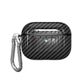 AirPods Pro Gummi Schutzhülle Abdeckung mit Karabinerhaken Carbon Look - Schwarz