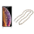 Apfelkiste © - iPhone 11 Necklace Gummi Hülle Air Cushion Fallschutz + Handykette Leder / Metall (120cm) - Weiss / Silber