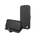 BMW - iPhone 13 Pro Max Echtleder Tasche Flipcover Imprint (BMFLBKP13XSLLBK) - Schwarz