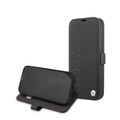 BMW - iPhone 13 Pro Echtleder Tasche Flipcover Imprint (BMFLBKP13LSLLBK) - Schwarz