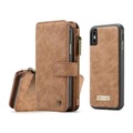 Caseme - iPhone Xs / X 2in1 Echtleder Tasche + Hardcase Karten Etui - Braun