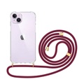 Apfelkiste © - iPhone 14 Plus Necklace Gummi Hülle Air Cushion Fallschutz + Handykette (150cm) - Transparent / Dunkelrot